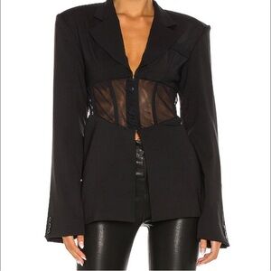 Danielle Guizio Black Structured Blazer with Sheer Corset Panel
